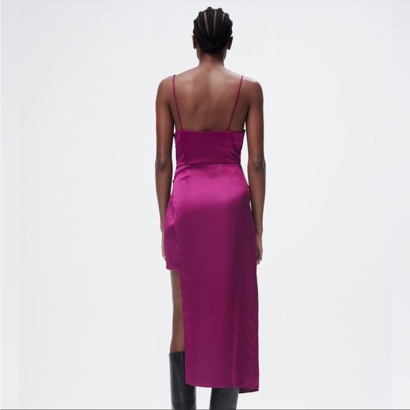 Zara SATIN EFFECT ASYMMETRIC DRESS New - Picture 7 of 7